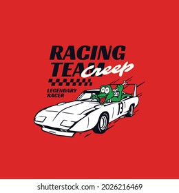 Illustration Vintage Crocodile Racing Team Car Logo Badge