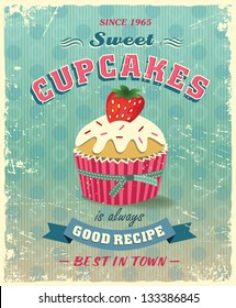 illustration of vintage cupcakes sign