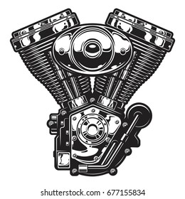 Illustration of the vintage custom motorcycle, chopper engine. Monochrome style