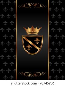 Illustration vintage dark golden card with heraldic elements - vector