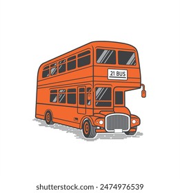 illustration of vintage double decker bus, public transportation.