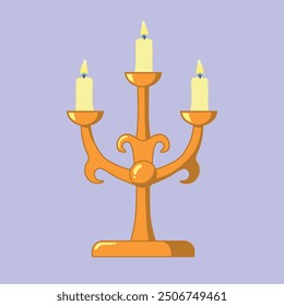 Illustration of a vintage elegant candlestick with candle light.