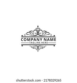 Illustration Vintage emblem. Calligraphy logotype template with trident. Sign for Restaurant, Royalty, Jewelry, Boutique, Cafe, Hotel.