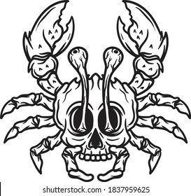 Illustration vintage engraving crab with skull head with hand drawing style