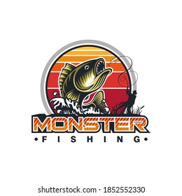 Illustration of a vintage fishing logo concepts. For labels, symbol, badge, icon, sticker on catching fish. Fish logo design vector template
