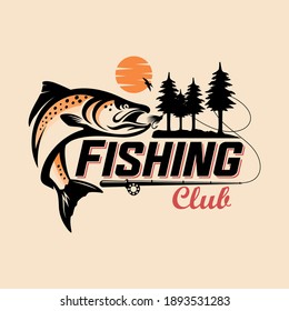 Illustration of a vintage fishing logo concepts. For emblems, labels, symbol, badge, icon, sticker on catching fish. Fish logo design vector template
