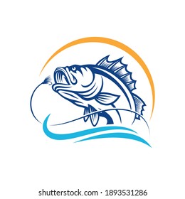 Illustration of a vintage fishing logo concepts. For emblems, labels, symbol, badge, icon, sticker on catching fish. Fish logo design vector template
