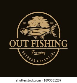 Illustration Of A Vintage Fishing Logo Concepts. For Emblems, Labels, Symbol, Badge, Icon, Sticker On Catching Fish. Fish Logo Design Vector Template
