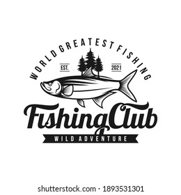 Illustration of a vintage fishing logo concepts. For emblems, labels, symbol, badge, icon, sticker on catching fish. Fish logo design vector template
