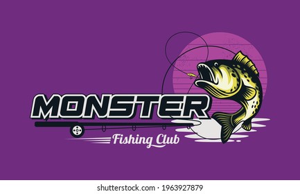 Illustration of a vintage fishing logo concepts. For t shirt emblems, labels, symbol, sticker on catching fish. Fish logo design vector template
