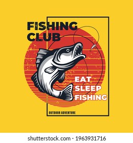 Illustration of a vintage fishing logo concepts. For tees,template,emblems, labels, symbol, badge, icon, sticker on catching fish.