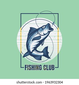 Illustration of a vintage fishing logo concepts. For t shirt,template,emblems, labels, symbol, badge, icon, sticker on catching fish. 