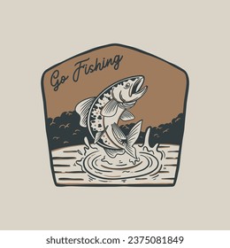 Illustration of a vintage fishing logo concepts. For emblems, labels, symbol, badge, icon, sticker on catching fish. Fish logo design vector template