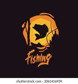 Illustration of a vintage fishing Water Base logo concepts. For emblems, labels, symbol, badge, icon, sticker on catching fish.