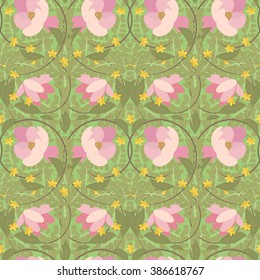 Illustration vintage floral Magnolia and St. John's wort pattern for your design. Suitable for holiday decoration, fabric, wallpaper, scrapbook paper, greeting cards