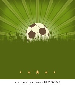 Illustration vintage football card with ball in grass - vector