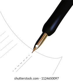 illustration of vintage fountain pen and paper on white background