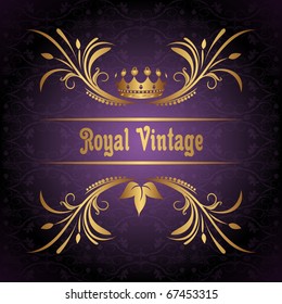 Illustration vintage frame with crown - vector