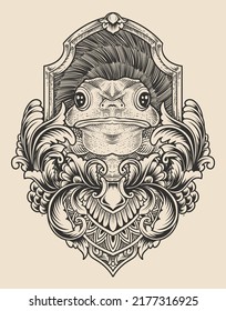 Illustration Vintage Frog With Engraving Style