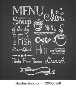 Illustration of a vintage graphic element for menu on blackboard