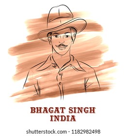 illustration of Vintage India background with Nation Hero and Freedom Fighter Bhagat Singh Pride of India