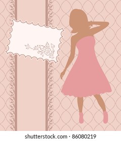 Illustration vintage invitation with girl, sketch style - vector