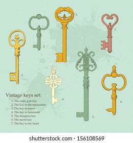 Illustration of vintage keys. Book style. Eps 10