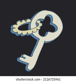 Illustration with vintage keys with a keychain on a dark background