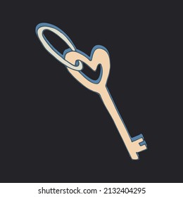 Illustration with vintage keys with a keychain on a dark background