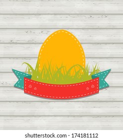 Illustration vintage label with Easter egg on wooden background - vector