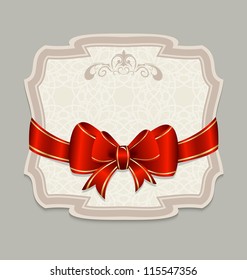 Illustration vintage label with a red bow for design packing - vector