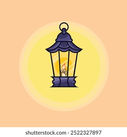 Illustration of a vintage lantern with a glowing candle. Perfect for festive or cozy design projects