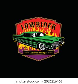 Illustration Vintage Lowriders Car Gragare Club Logo Badge