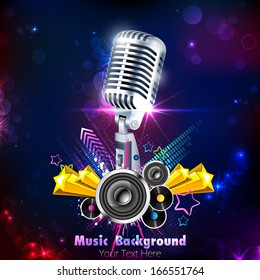 illustration of Vintage Microphone on musical background