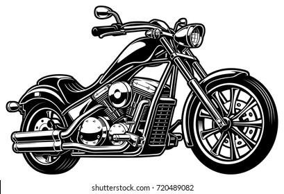 Illustration with vintage monochrome motorcycle. Isolated. (VERSION ON  WHITE BACKGROUND)