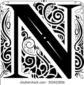 Illustration of a Vintage Monogram Featuring the Letter N