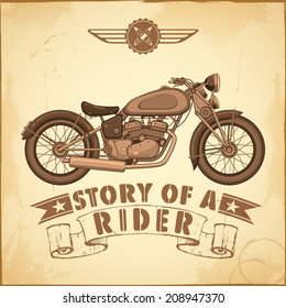 illustration of vintage motorcycle on retro background