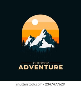 illustration of vintage mountain outdoor camp badge. camping outdoor adventure emblem. mountain and forest