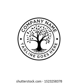 Illustration vintage nature Tree of Life Stamp Seal Emblem Oak tree logo design