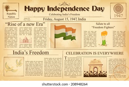 illustration of vintage newspaper for Happy Independence Day of India