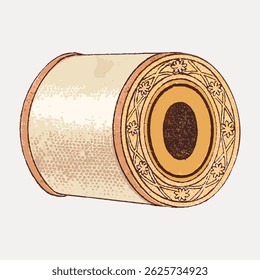 Illustration of a vintage, ornate, cylindrical object with intricate floral patterns. The vintage design features detailed floral patterns and a cylindrical shape. Vintage illustration vector.