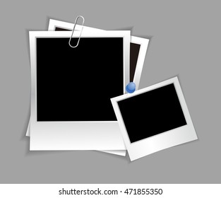 Illustration of Vintage Photo Frame Sticked on Duct Tape to Background. Retro Photorealistic Photo Frame
