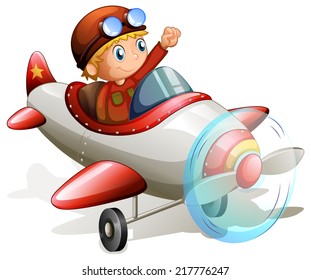 Illustration of a vintage plane with a pilot on a white background 