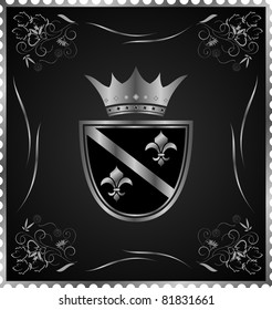 Illustration vintage post mark with silver heraldic elements - vector