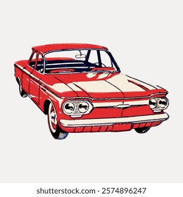 Illustration of vintage red car with classic design. The vintage car features bold red color and retro styling, highlighting its classic appeal. Vintage art drawing illustration, painting art vector.