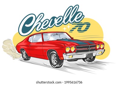 Illustration of vintage red car in vector style