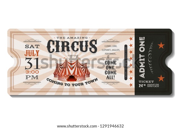 Illustration of a vintage and retro design\
circus ticket, with big top, admit one coupon mention, bar code and\
text elements for arts festival and\
events\
\
