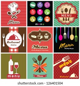 illustration of vintage retro label with restaurant menu design collection