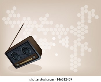 An Illustration of A Vintage or Retro Revival Radio on Brown Background with Copy Space for Text Decorated  
