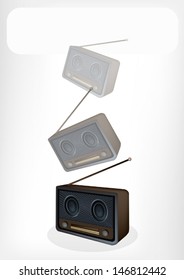 An Illustration of A Vintage or Retro Revival Radio with White Label for Copy Space and Text Decorated 